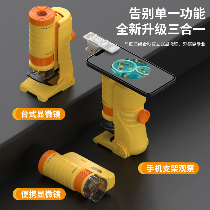 Kids' portable handheld microscope toy with stand - high-definition outdoor science experiment equipment for elementary and middle school students