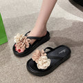 Two-tone floral platform slides - women's new summer collection: versatile, flat, non-slip, fashionable beach sandals for students