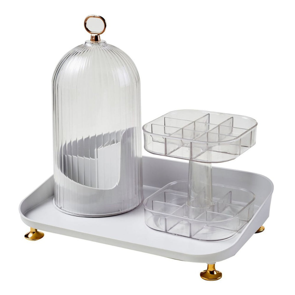 Cosmetic organizer box - trendy transparent rotating makeup brush holder with lid, dustproof desktop lipstick organizer