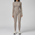 color block stand collar jumpsuit half-zip one-piece activewear women's high-intensity workout yoga suit 9326