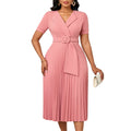 D593  fashion sexy short sleeve v neckfashionelegantelegance pleated plus sizehigh waist african dress