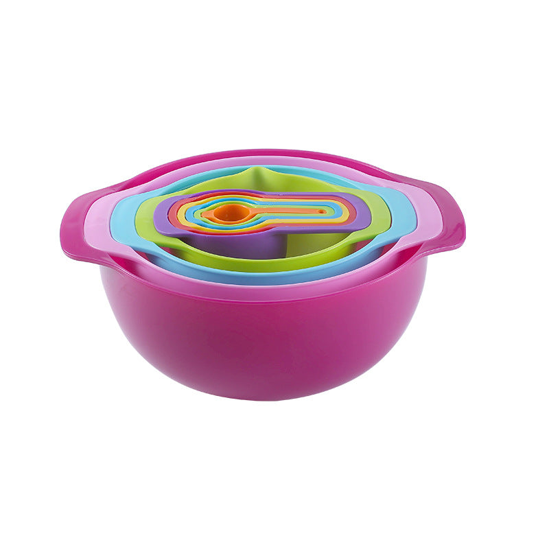 Baking tool combo set: creative rainbow measuring spoons & cups 10-piece set with multifunctional colander & flour sifter