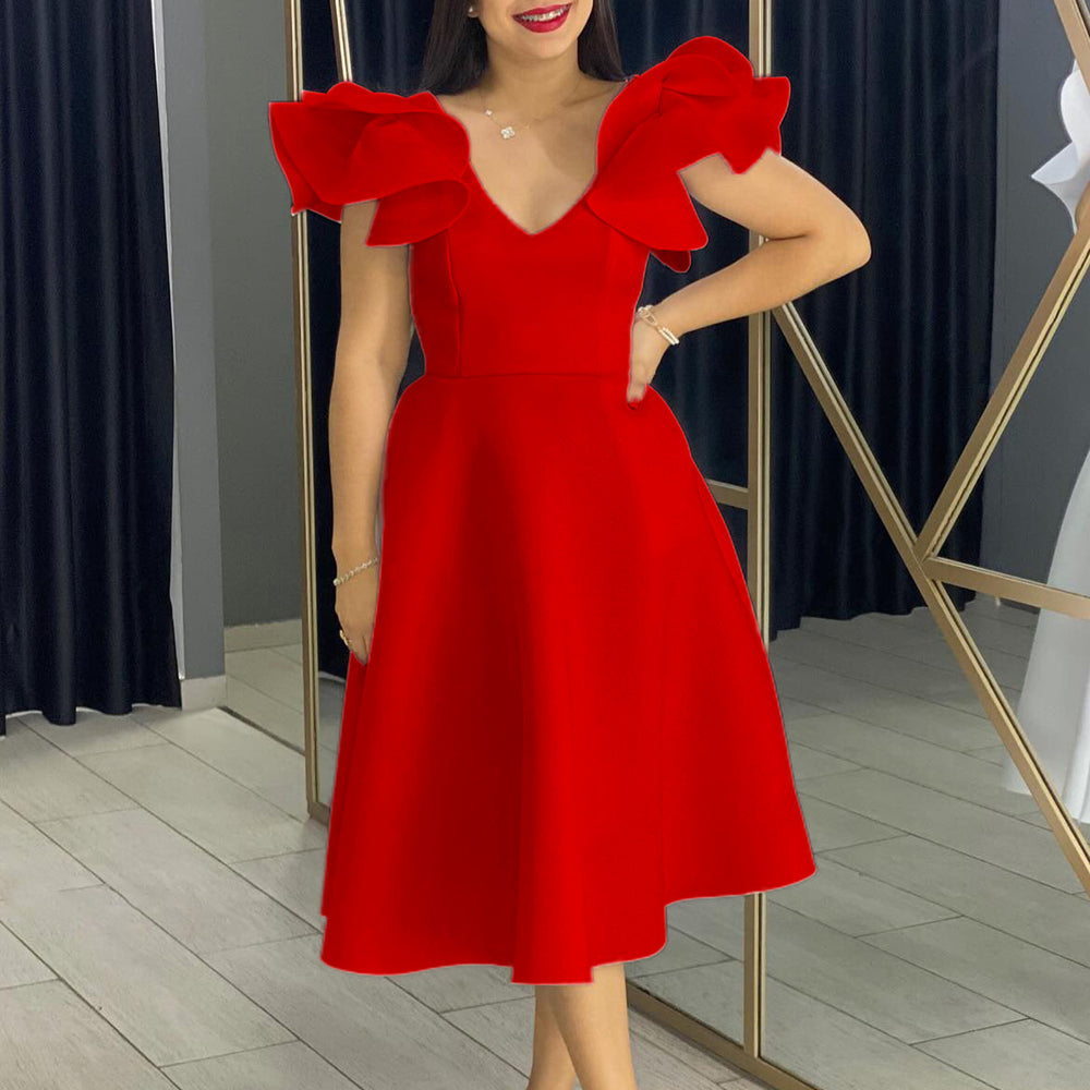 D510  independent station  summer new ruffles high waist a-line skirt banquet party export dress