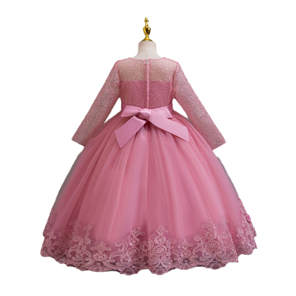 New in stock long sleeveslacekids dress wedding dress princess dress female flower girl birthday dress kids dress