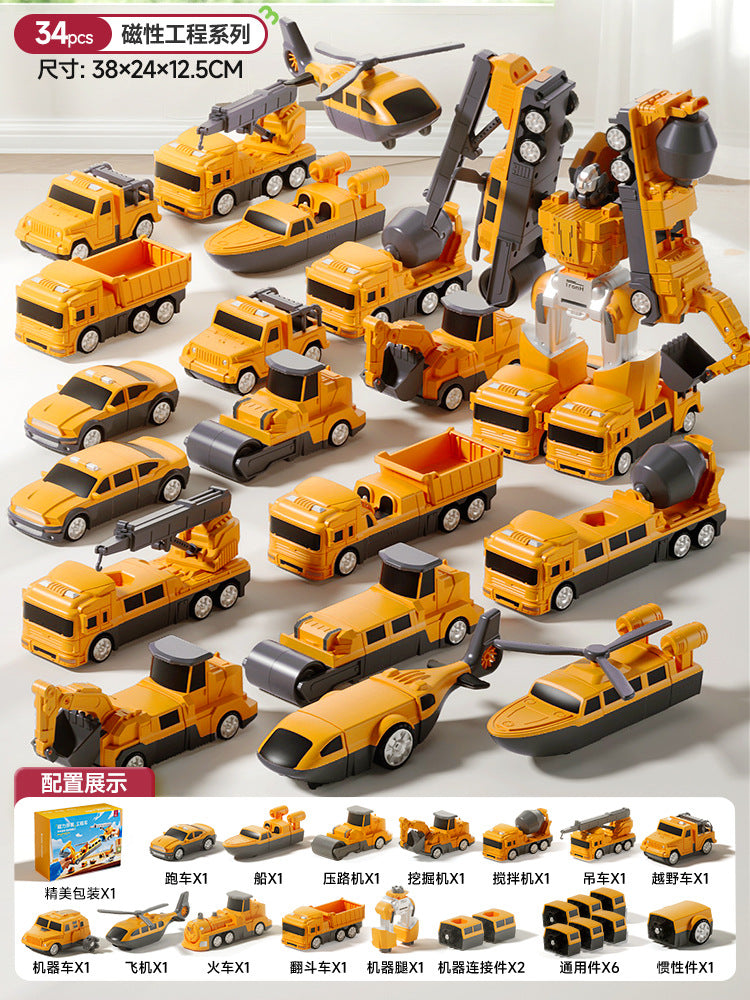 Kids' toy car set - construction vehicle transformation puzzle - fire truck included - perfect birthday gift for 3-4 year old boys