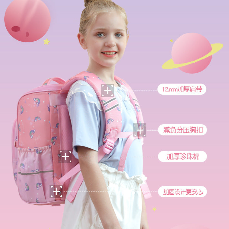 School bag for primary school students and girls Grades 1-6 Korean version of children's backpack to reduce the burden and protect the spine Lightweight girl princess backpack