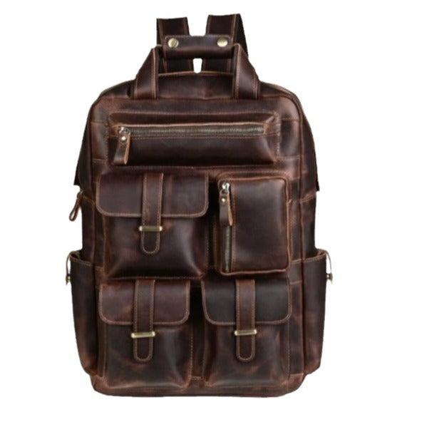 New arrival genuine leather backpack for men 15.6inch retro computer bag crazy horse leather large capacity travel backpack for men