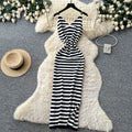 Lazy stripes suspender sleeveless dress women's summerknitting silmslimming lookelegant long skirt work clothing outfit