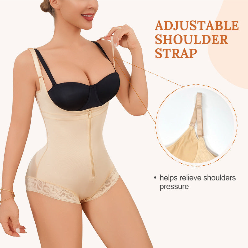 shoulder strap zipper triangle jumpsuit body shaping garment shaping lace edge tummy control waist lifting butt body shaping garment for women