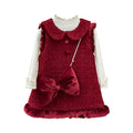 【in stock】girls' dress -  winter new arrival: sweet peter pan collar red fleece-lined vest dress, princess style
