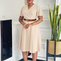 C8636 european and american women's clothing  new fashion elegant solid color plus size v-neck flare sleeve african dress