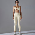 New solid color seamless underwear double-sided jacquard back sports yoga set - high elasticity, tight fit, fitness, and antibacterial yoga apparel