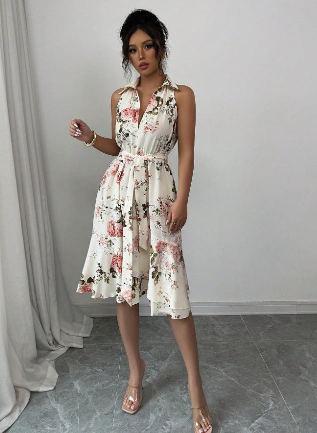 new cross-border european and american style women's digital print rose holiday casual travel outfit - artsy retro vibe