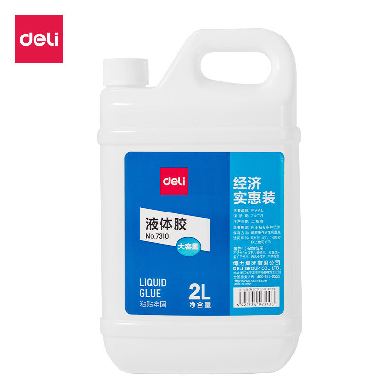 Deli 7310 whole barrel of practical office liquid glue, strong viscosity and large capacity 2L barrel glue stationery wholesale