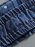 new product girl fashion polka dot small flying sleeve petticoat fringe denim camisole suittwo-piece set