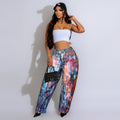 new cross-border dirty denim leather 3d print wide-leg scimitar pants dopamine casual women's trousers