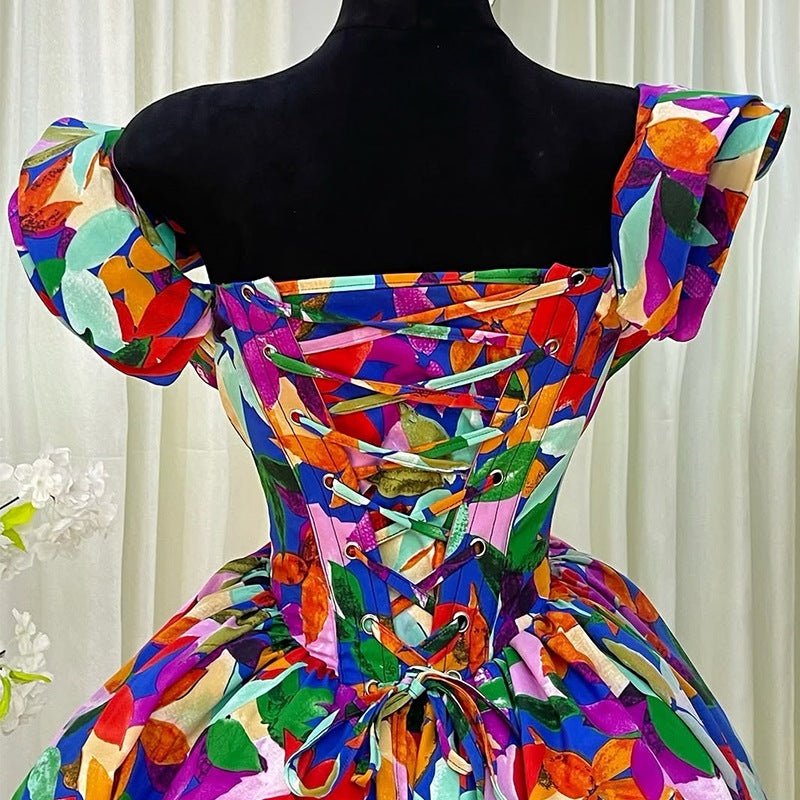 European and american cross-border women's fashion:  summer new arrival - elegant one-shoulder ruffle high-waisted a-line midi dress