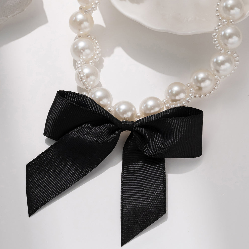 Wholesale faux pearl necklaces - cross-border vintage statement ribbon bow necklaces - women's luxury high-end choker