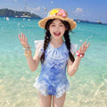 Kids' starry sky one-piece swimsuit, baby girl swimsuit, stylish summer mesh bowknot swimwear, girls' swimsuit