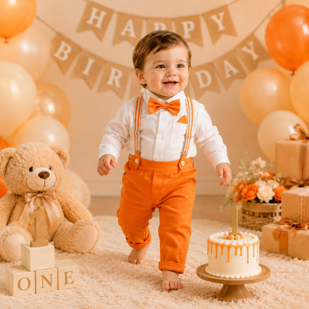 Handsome boyssummersuitwhitelong sleevesshirt suspenderspantstwo-piece setbaby boybirthday dress