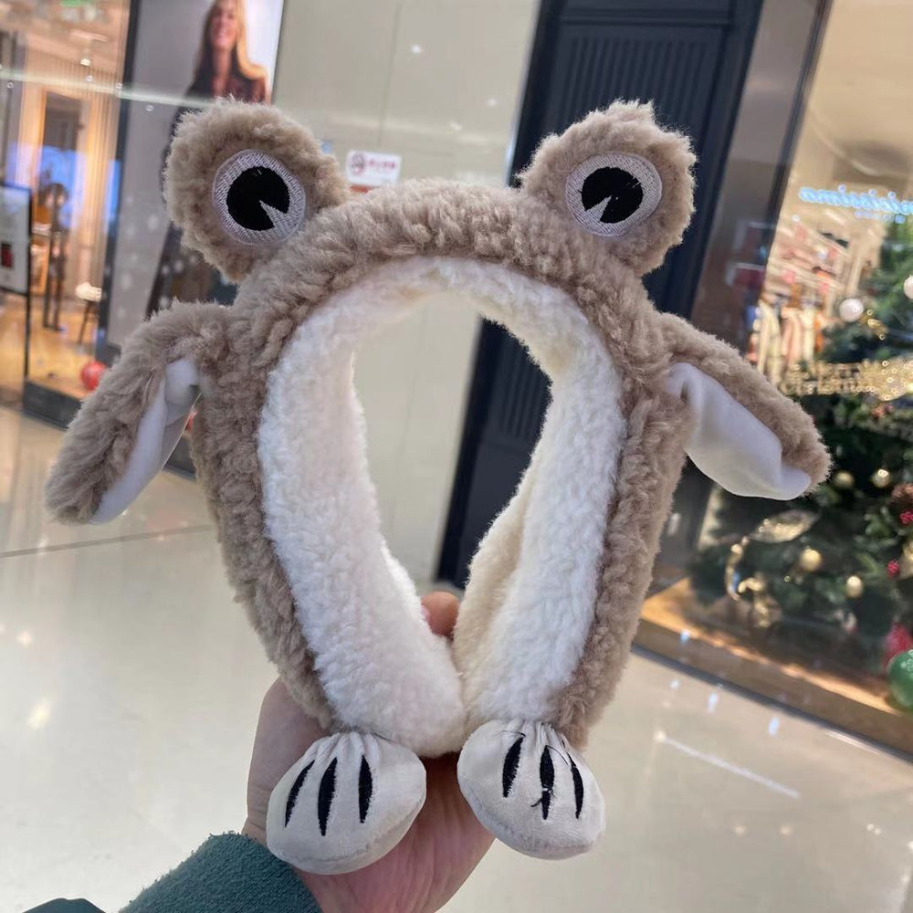 Trendy frog ear muffs with moving ears - kids' cartoon plush warm ear covers for outdoor use
