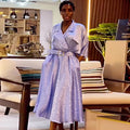 European and american women's clothing  autumn new collection: sweet and fresh printed patch pocket suit collar batwing sleeve midi dress
