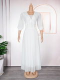Aliexpress cross-border african new plus size women's elegant maxi dress, european and american foreign trade trendy v-neck pleated dress