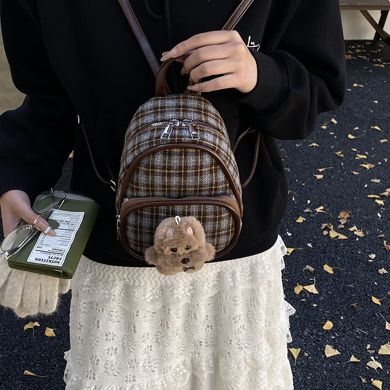 classy women's backpack new arrivalniche style plaid backpack cutestuffed pendant student class bag