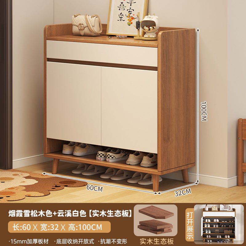 Solid wood core shoe cabinet household entrance 2025 new Chinese-style wall storage cabinet large-capacity indoor shoe rack
