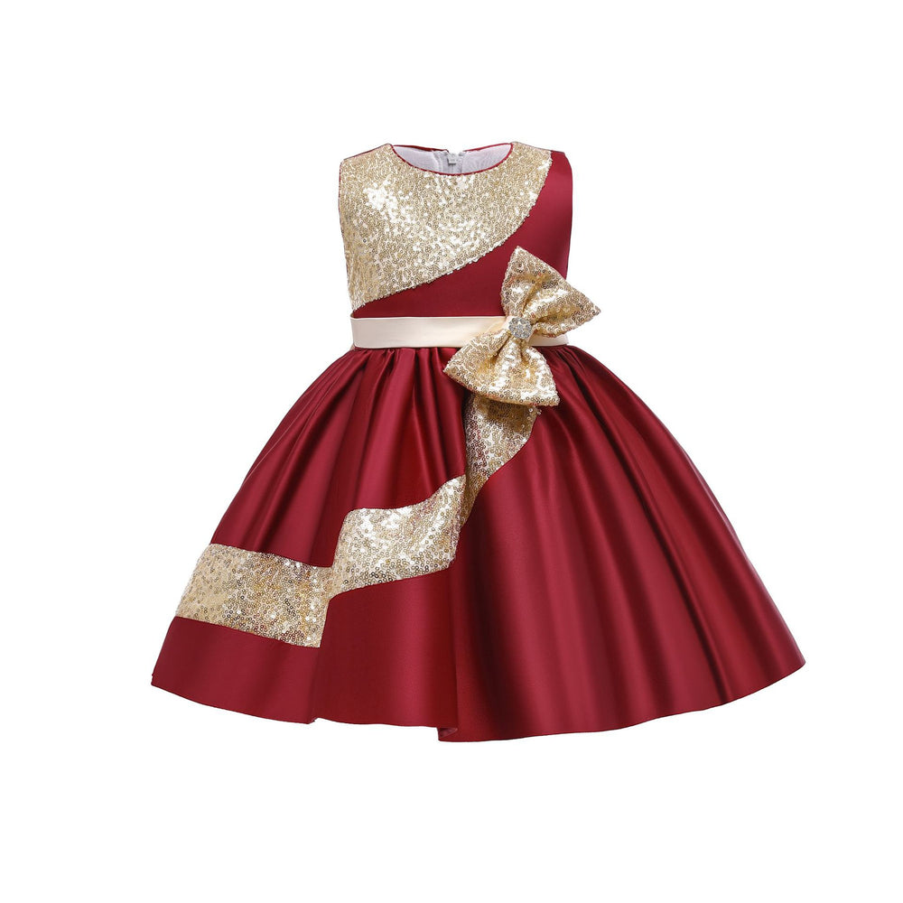 Kids green satinsequinlace baby girl first birthday dress skirt flower girls' dresses