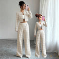Versatile retro houndstooth elastic high-waisted wide-leg casual pants for women - autumn/winter loose fit, drapey, floor-length straight-leg trousers