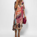 new cross-border women's summer dress: european and american casual leopard print colorful print deep v-neck dress