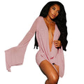 Export fashion cross-border women's net mesh swing collar large sleeves backless a-line short sleeve sexydress vacation style summer