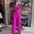 European and american cross-border women's fashion  autumn/winter new collection: stylish v-neck button-down vest top and wide-leg pants casual set