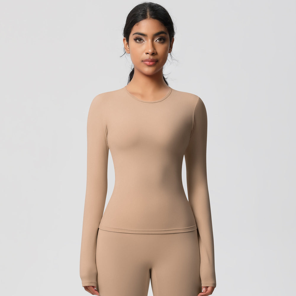 nude feel brushed yoga top - quick-dry, compression fit, long sleeve activewear for running and fitness