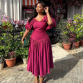 European and american cross-border women's fashion  summer new arrival: elegant puff sleeve camisole bodycon pleated asymmetrical dress