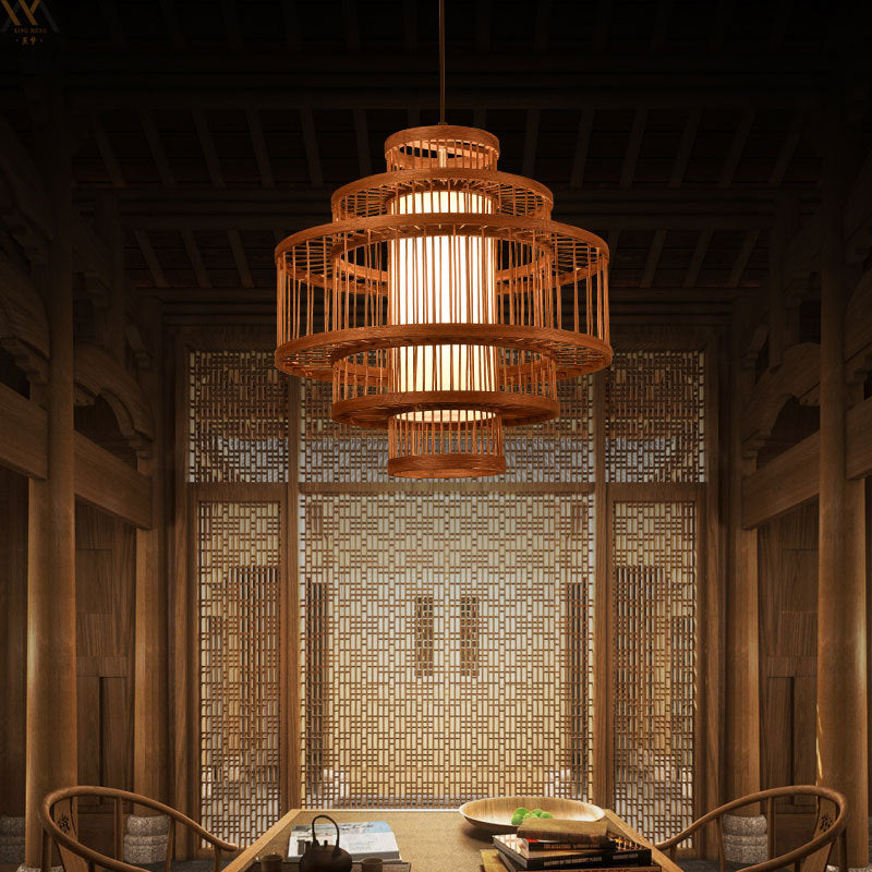 Bamboo woven bamboo art chandelier creative antique Japanese personality retro Zen tea house hotel restaurant box bed and breakfast chandelier