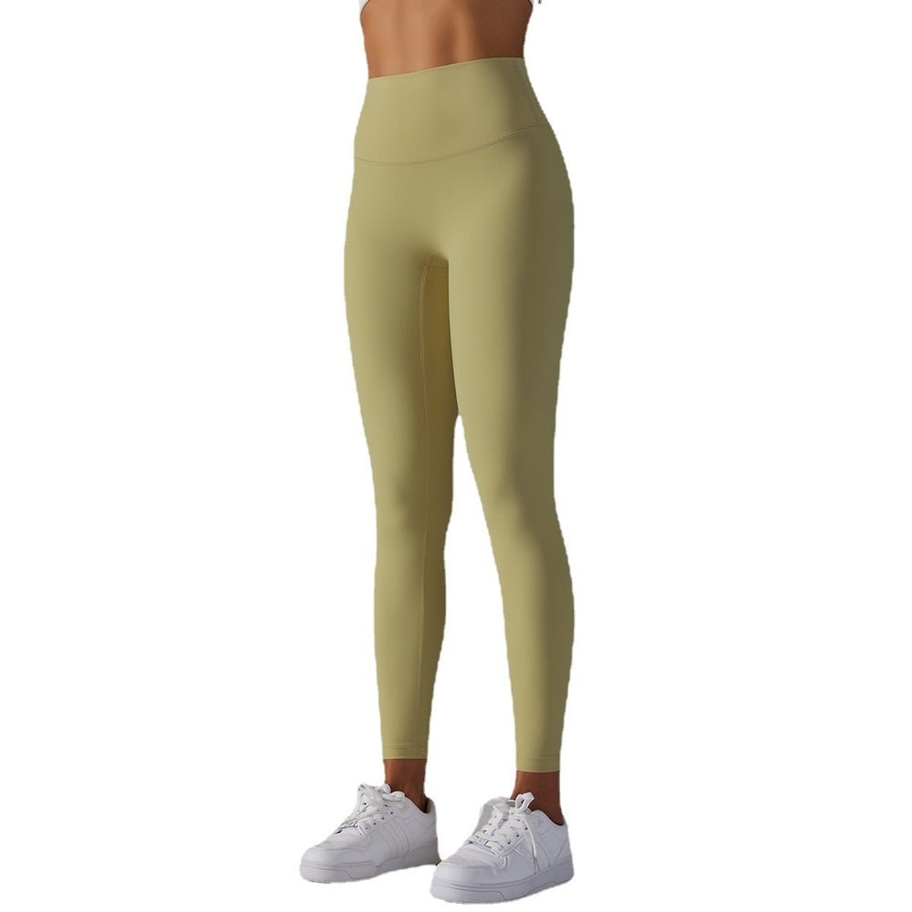 No awkward line double-sided brushed nude breathable yoga nine-point pants high waist hip lift peach tight sports fitness pants