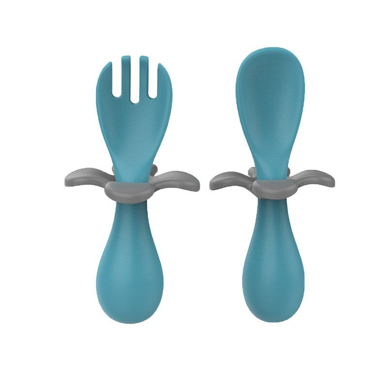 Custom baby short-handled flower training spoon, baby spoon, infant learning to eat supplementary food fork and spoon feeding utensil set