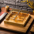 Four-compartment fruit platter, amber ripple design + wooden tray, thickened plastic
