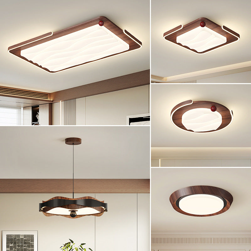 Living room ceiling light modern simple medium and ancient style walnut pattern full spectrum eye protection whole house lighting combination package