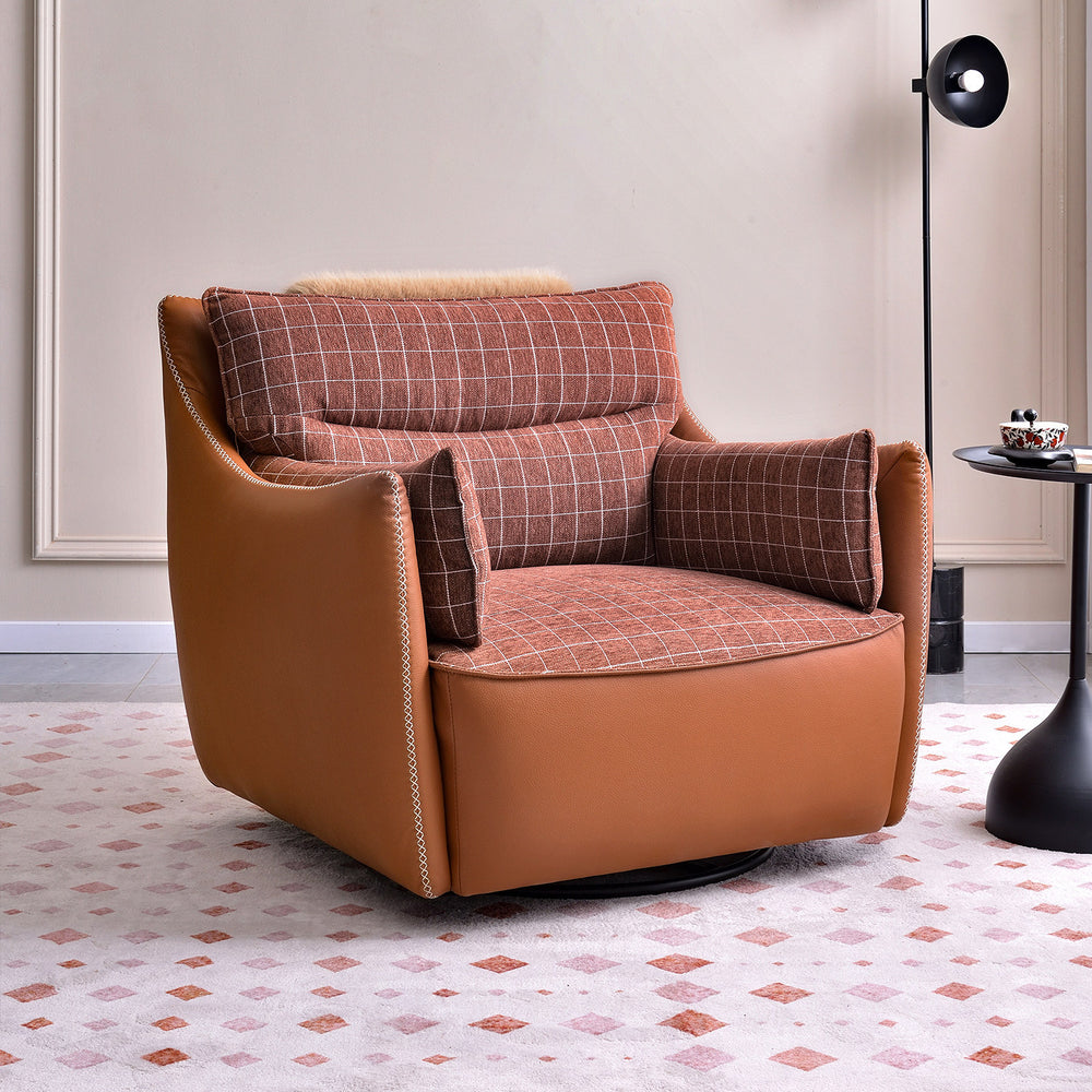 Modern minimalist single lazy sofa chair - living room, balcony, small apartment casual chair - plaid designer swivel chair
