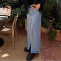 Xintang denim skirt new arrival cross-border washed slit denim skirt washed raw edge denim skirt