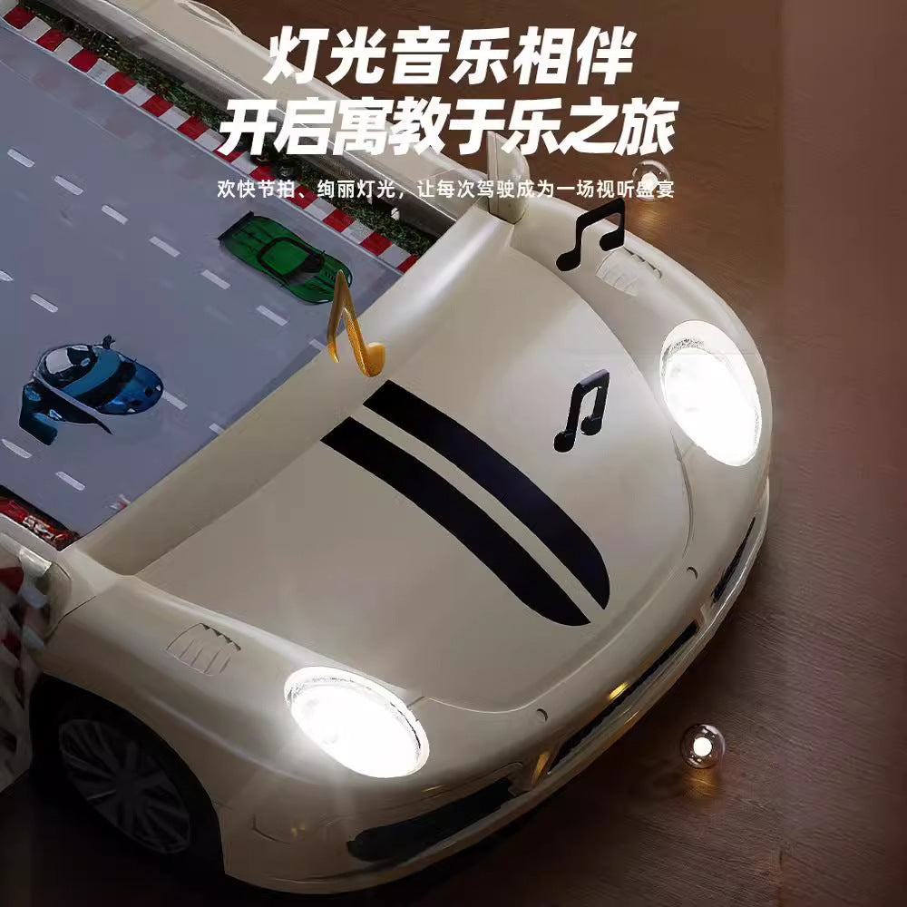 Kids' educational racing adventure game console with simulated multifunctional steering wheel - driving car toy