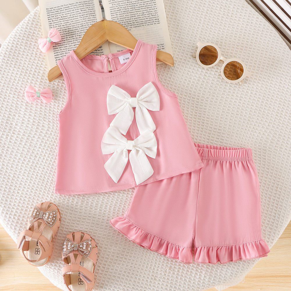 new european and american style spring/autumn girls' pink tank top + shorts baby outfit