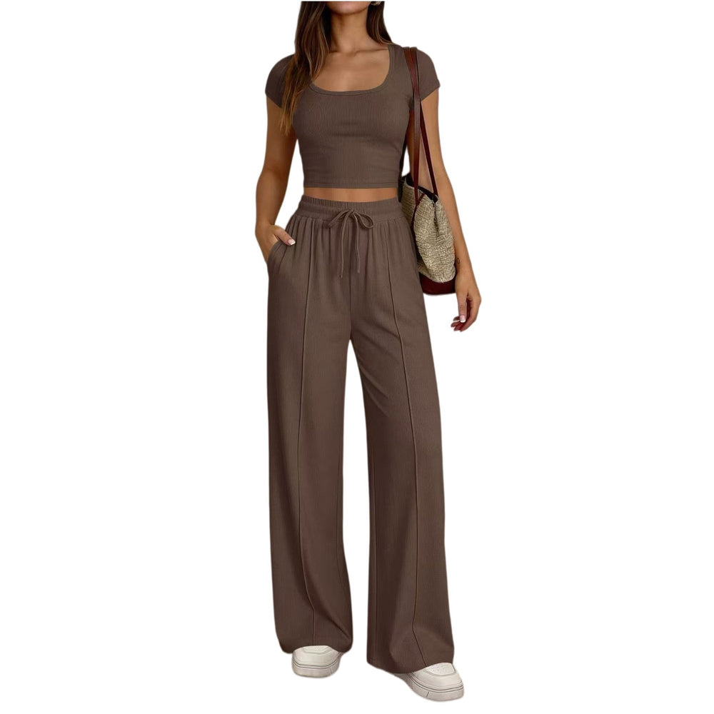spring/summer new arrival: y2 european and american style women's casual slim-fit two-piece set - short sleeve top and long pants - commute outfit