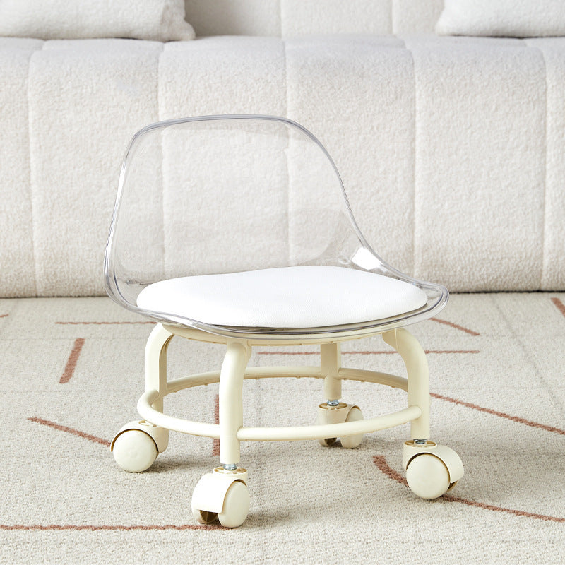 Pulley low stool transparent small chair universal wheel stool toddler children acrylic beautiful seam household backrest small size