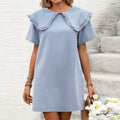 Fashion cross-border foreign trade  new arrival fungus edge large lapel short sleeve side flap pocket pants washed denim dress