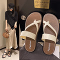 Women's slippers 2025 summer outdoor wear korean style sandals retro elegant french fairy style soft flat bottom beach sandals