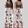 Two-piece set featuring a spaghetti strap elastic tank top and wide-leg tie-front pants,  early autumn european and american style